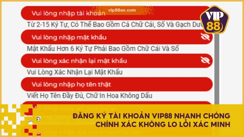 Hướng Dẫn Đăng Ký VIP88 Nhanh Gọn, Chính Xác Từ A-Z 3 Đăng ký tài khoản VIP88 nhanh chóng chính xác không lo lỗi xác minh