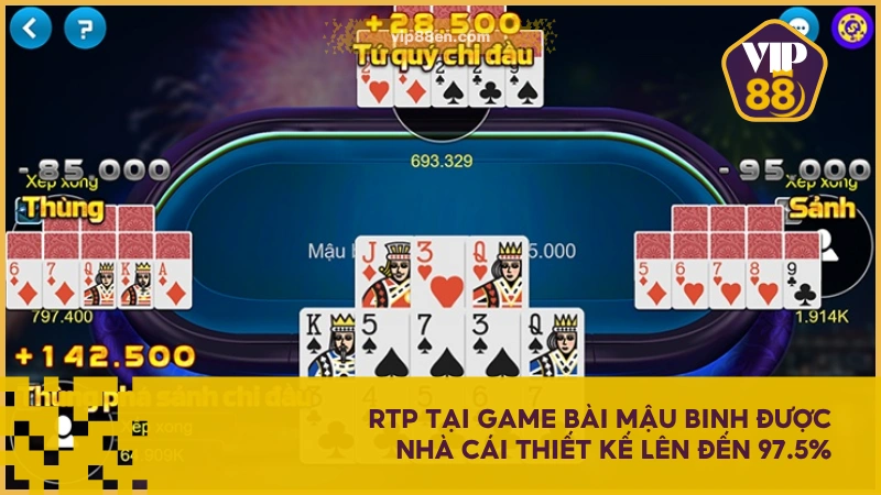 RTP tại game bài Mậu Binh được nhà cái thiết kế lên đến 97.5%